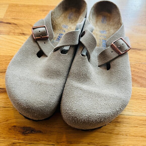 Birkenstock Boston Soft Footbed Suede Leather Taupe EU 43 Mens Womens Excellent - Picture 2 of 4